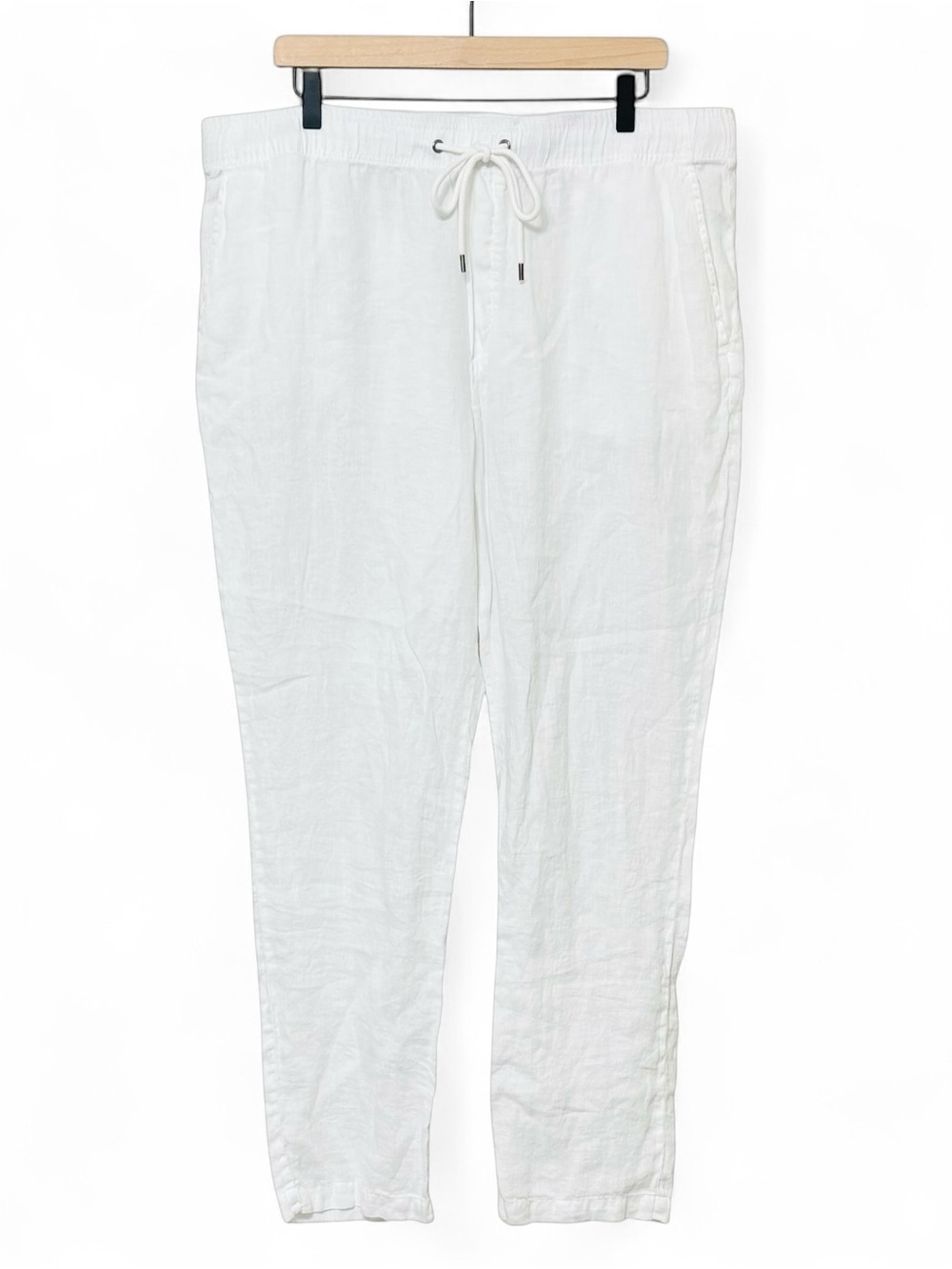 James Perse Womens White Linen Pants Size 4 / XL Drawstring Tapered Beach Resort